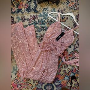 fashion nova pink sequin jumpsuit